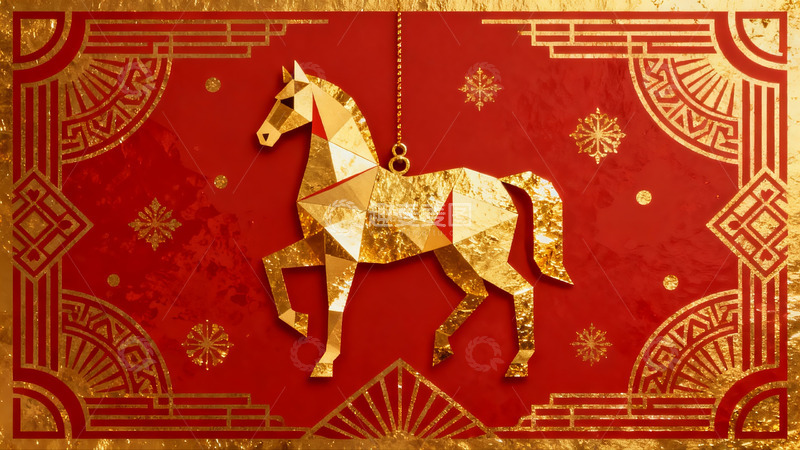 高清大图下载【趣麦麦图】金色马形剪纸挂饰新年主题