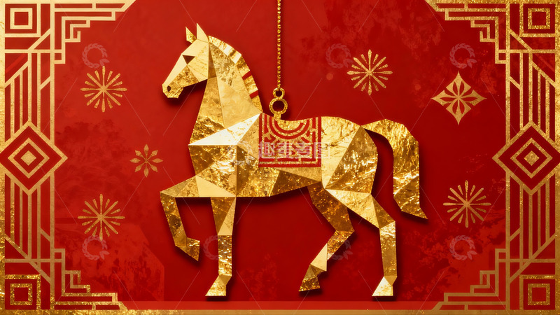 高清大图下载【趣麦麦图】金色马形装饰图案新年主题