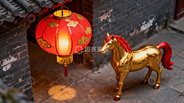 古巷红灯笼与金马雕像