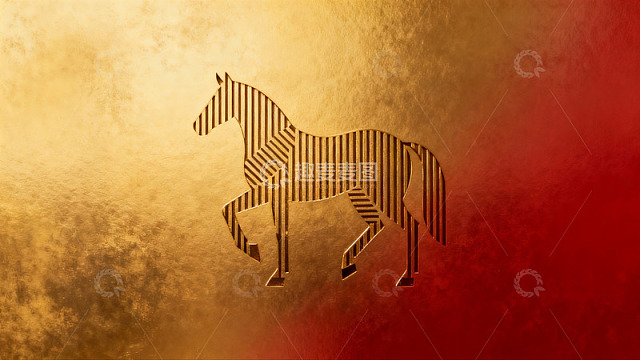 金色渐变背景上的马形图案