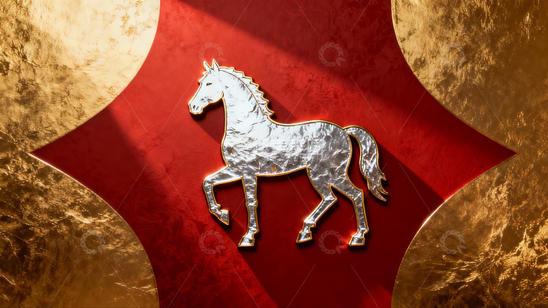 高清大图下载【趣麦麦图】金色背景上的银色马形图案