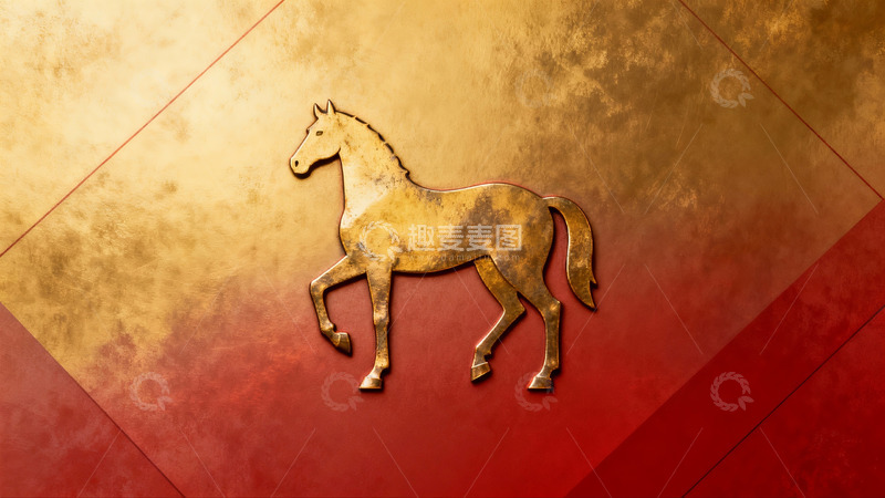 高清大图下载【趣麦麦图】金色马形金属徽章图案