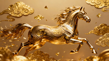 金色骏马奔腾祥云环绕