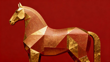 金色几何马雕塑特写