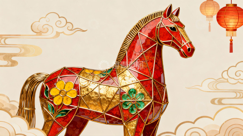 高清大图下载【趣麦麦图】红色马形艺术装饰画