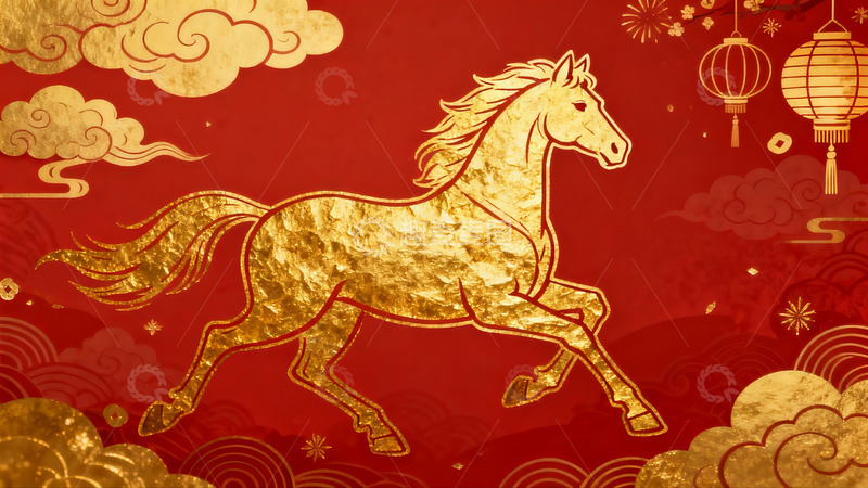 高清大图下载【趣麦麦图】金色骏马迎春图