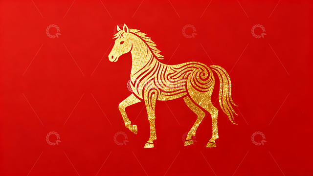 红色背景金色马纹图案