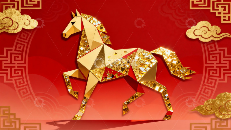 高清大图下载【趣麦麦图】金色马匹剪纸艺术图案