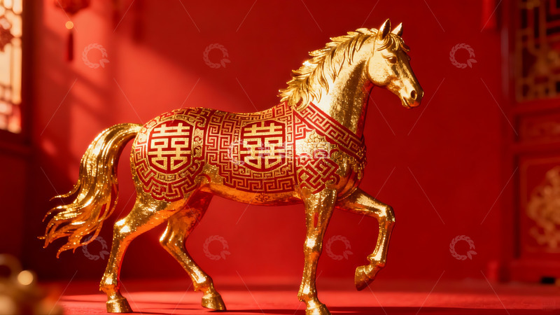 高清大图下载【趣麦麦图】金色马雕饰红墙前