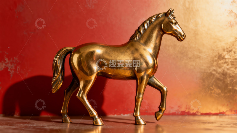 高清大图下载【趣麦麦图】金色马雕像静立红墙前