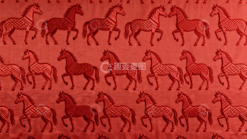 高清大图下载【趣麦麦图】红色布料上的马纹图案