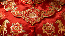 红色刺绣服饰细节特写