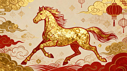 金色骏马祥云灯笼图案