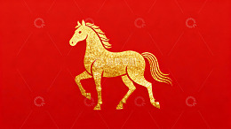 金色骏马跃然红底之上