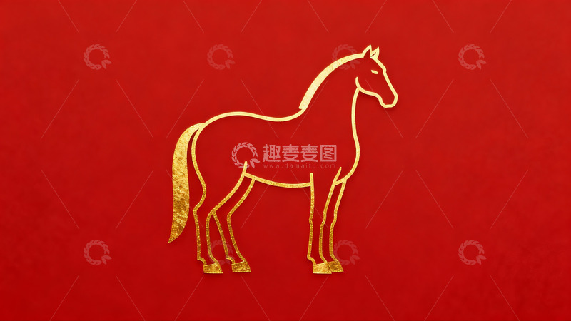 高清大图下载【趣麦麦图】金色马形剪纸红底图案
