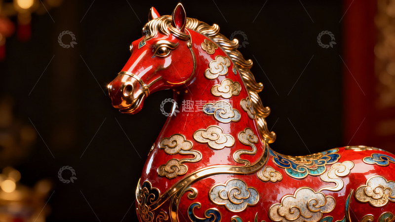 高清大图下载【趣麦麦图】红色马形工艺品细节特写