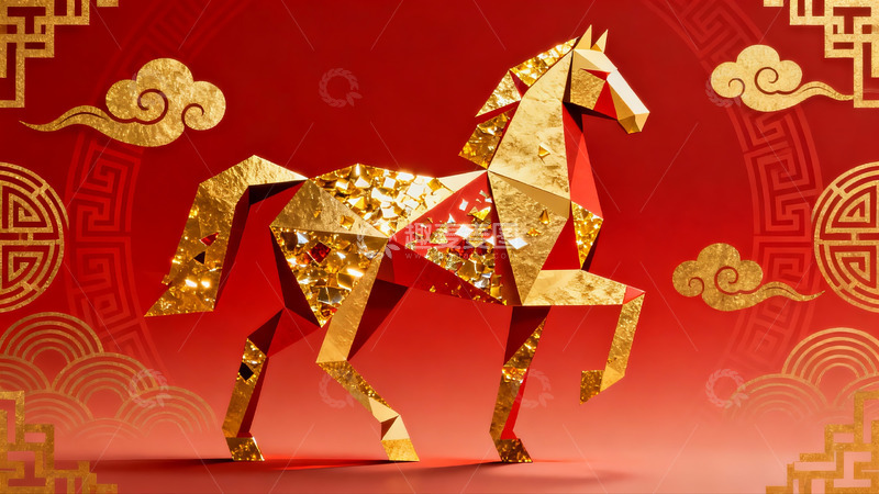 高清大图下载【趣麦麦图】金色几何马图案新年背景