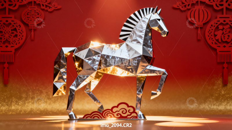 高清大图下载【趣麦麦图】金属马雕塑新年装饰