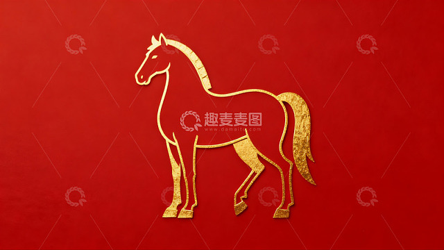 红色背景金色马形图案