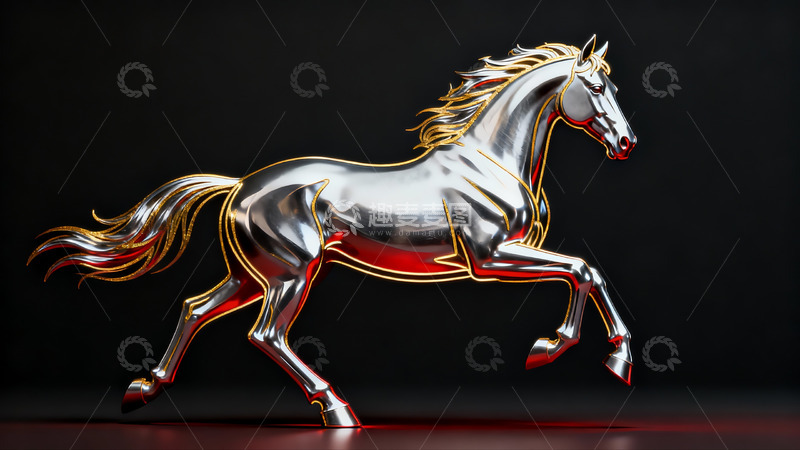 高清大图下载【趣麦麦图】金属质感奔马雕塑
