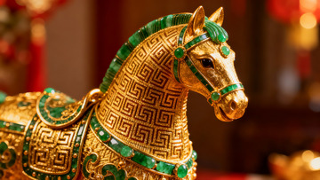 金色马雕镶嵌翡翠华美精致