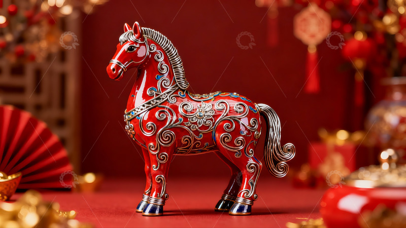 高清大图下载【趣麦麦图】红色马形工艺品节日装饰