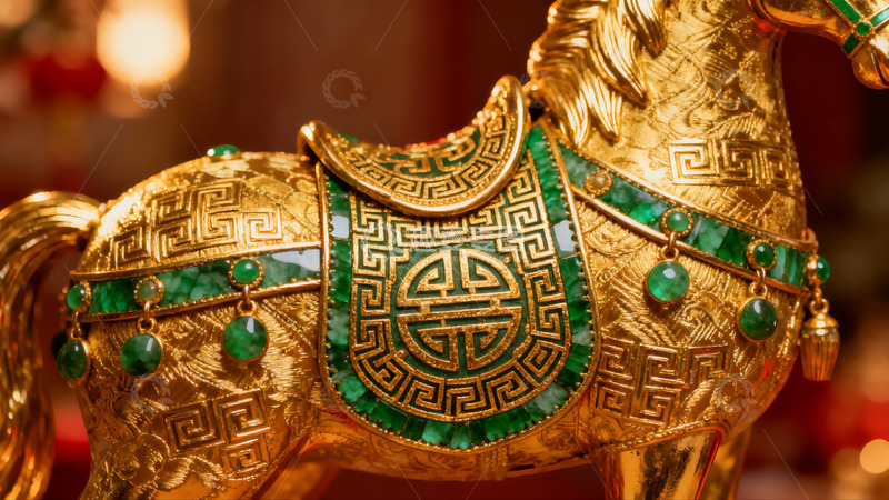 高清大图下载【趣麦麦图】金色马雕镶嵌翡翠奢华摆件
