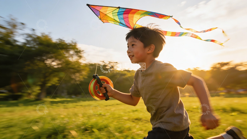 高清大图下载【趣麦麦图】小男孩户外放风筝