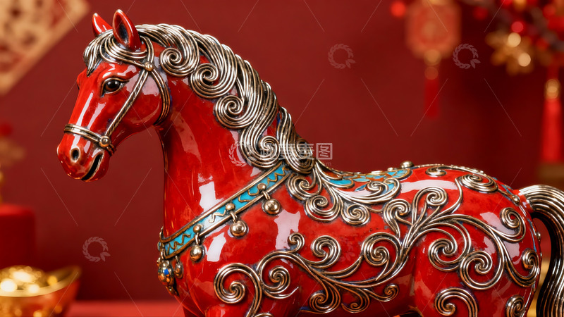 高清大图下载【趣麦麦图】红色骏马雕塑装饰品