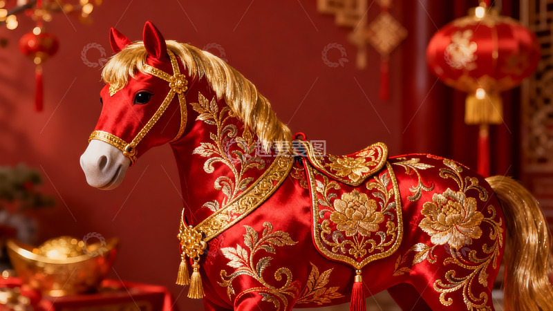 高清大图下载【趣麦麦图】红色华丽马饰摆件