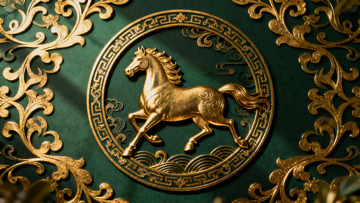 金色骏马浮雕图案