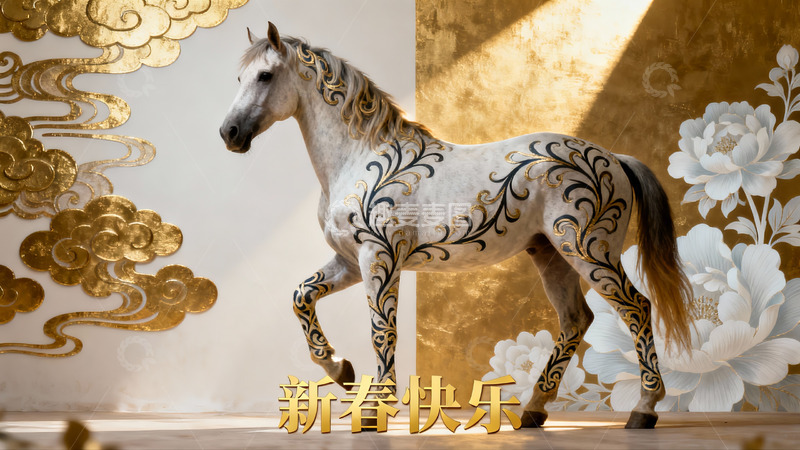 高清大图下载【趣麦麦图】新春装饰马匹艺术画