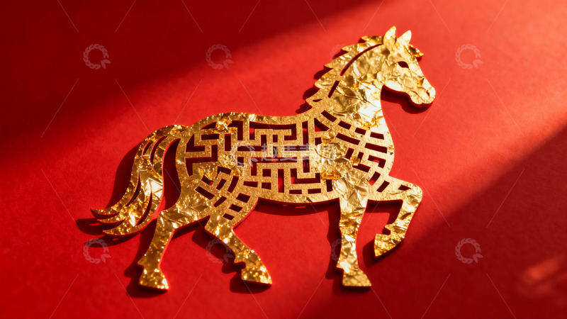 高清大图下载【趣麦麦图】金色马形剪纸艺术装饰