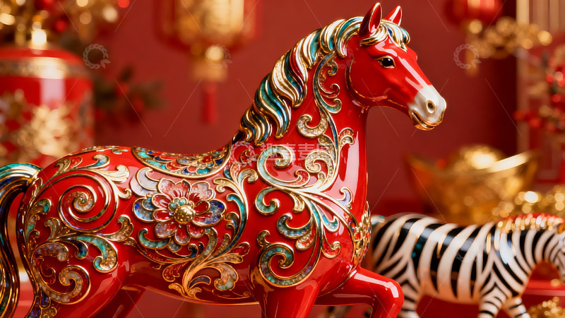 高清大图下载【趣麦麦图】红色马形装饰品节日摆件