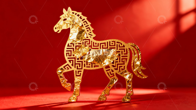 高清大图下载【趣麦麦图】金色马形剪纸艺术作品