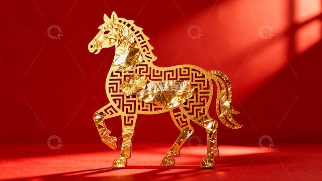 金色马形剪纸艺术作品