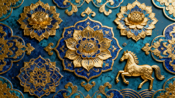 金色莲花马纹饰图案