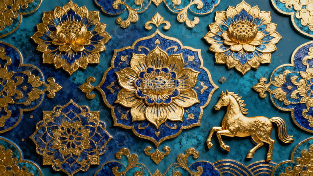 金色莲花马纹饰图案