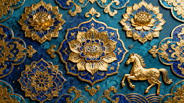 金色莲花马纹饰图案