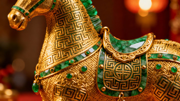 金色马雕镶嵌翡翠精美绝伦