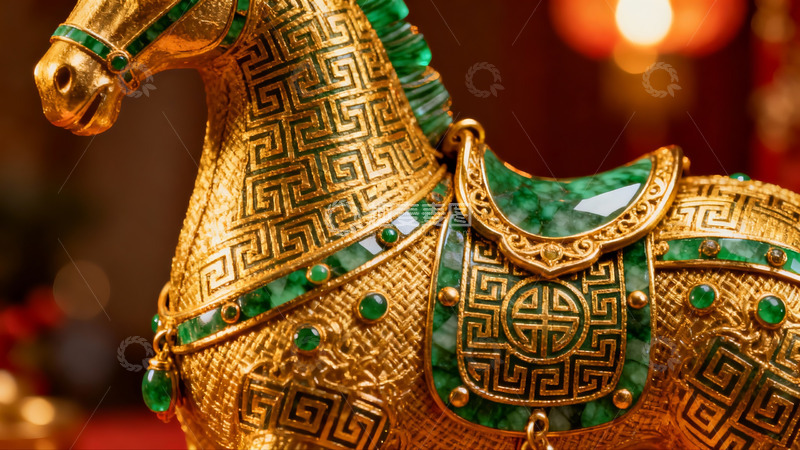 高清大图下载【趣麦麦图】金色马雕镶嵌翡翠精美绝伦