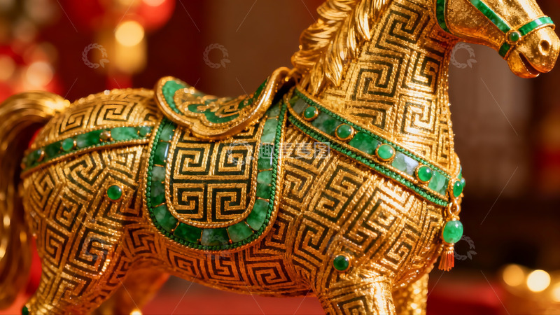 高清大图下载【趣麦麦图】金色马雕镶嵌翡翠精美绝伦