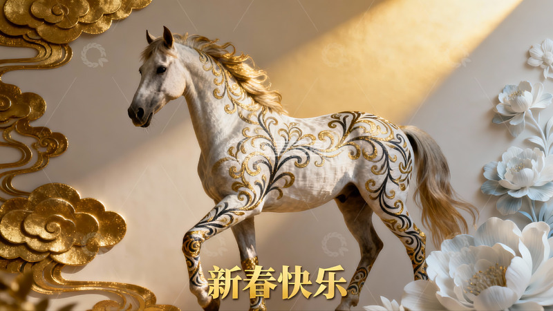 高清大图下载【趣麦麦图】新春装饰马雕像