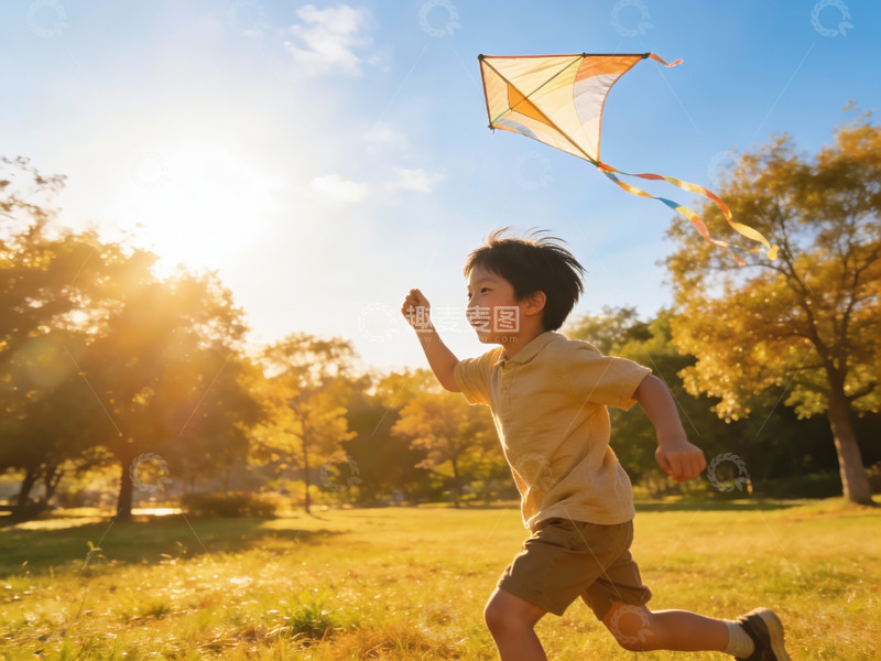 高清大图下载【趣麦麦图】小男孩户外放风筝