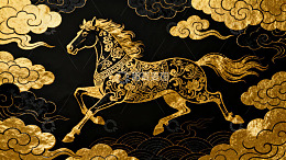 金色骏马云纹图案艺术画