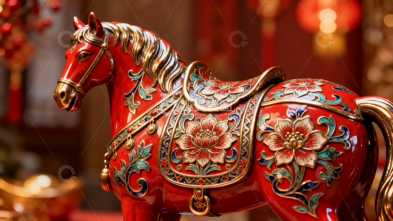 高清大图下载【趣麦麦图】红色马形工艺品细节特写