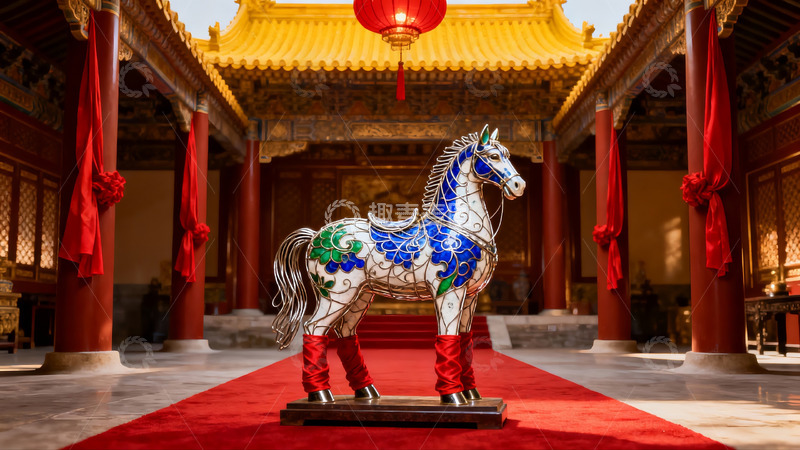 高清大图下载【趣麦麦图】华丽宫殿中的彩绘马雕塑