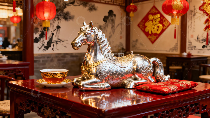 高清大图下载【趣麦麦图】中式室内装饰银马摆件