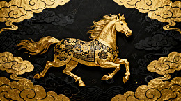 金色骏马飞奔于祥云之间