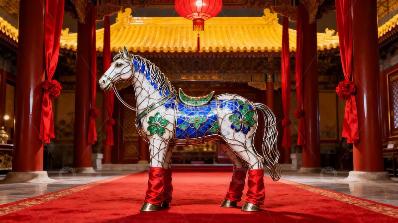 高清大图下载【趣麦麦图】华丽宫殿中的彩绘马雕塑